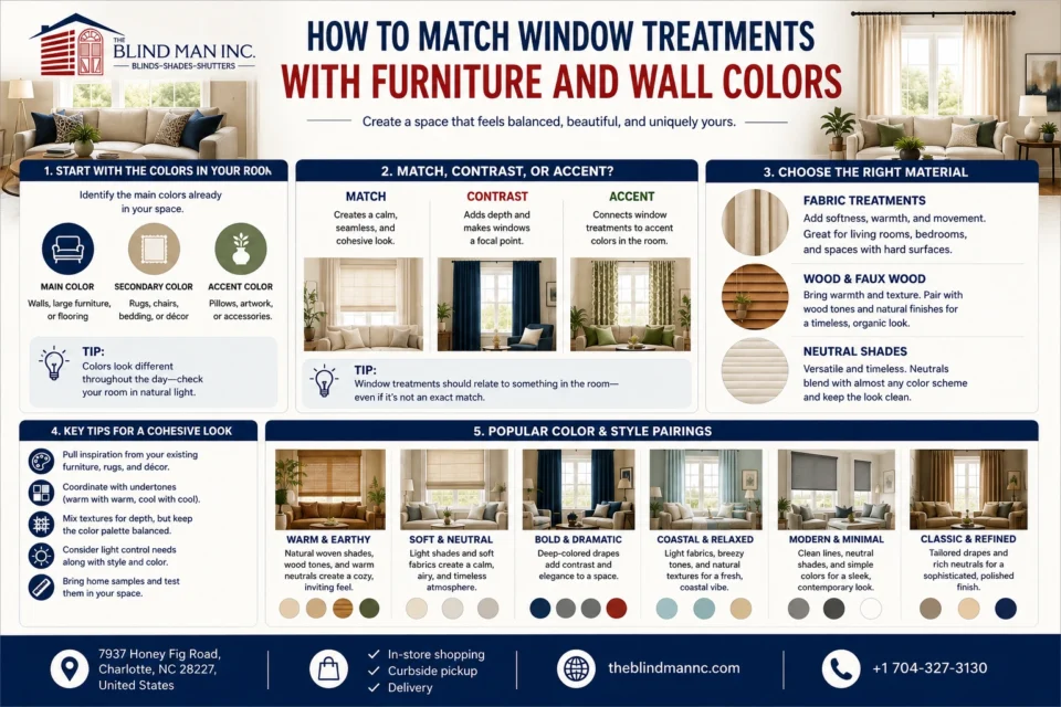 how to match window treatments with furniture and window color