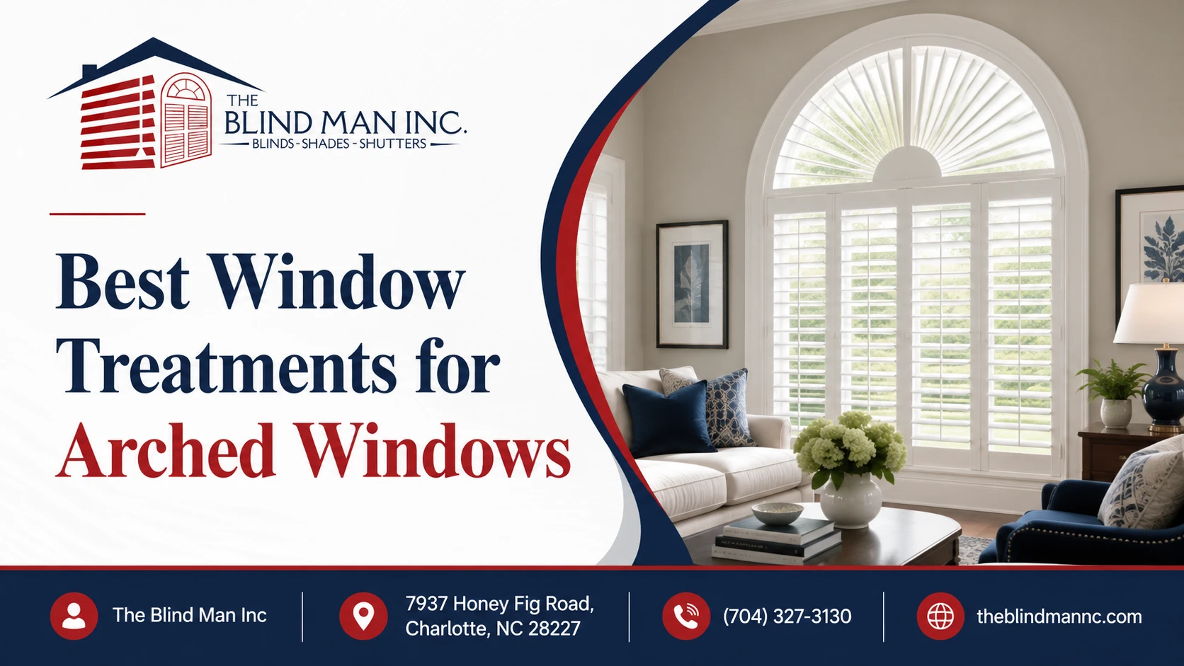 Custom arched window treatments with plantation shutters