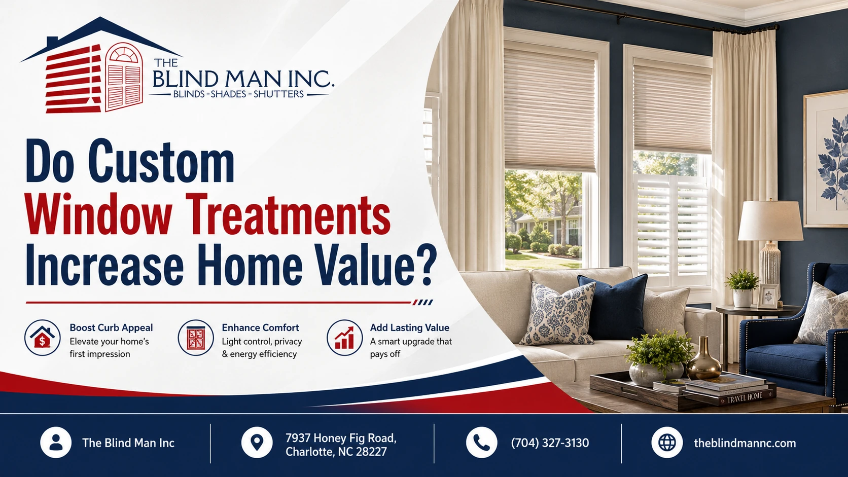 Custom window treatments adding a polished look to a Charlotte home
